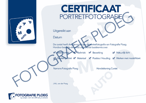 Fotografie Ploeg Benelux B.V. Certificaat Portretfotografie
