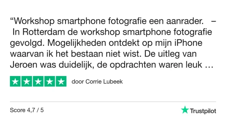 Smartphone Fotografie Workshop Rotterdam 9 Fotografie Ploeg Benelux B.V. Trustpilot Review Corrie Lubeek