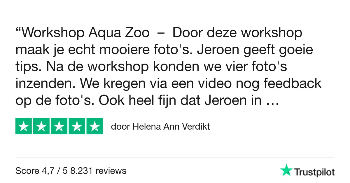Fotografie Ploeg Benelux B.V. Auqa Zoo workshop dierenfotografie Trustpilot Review Helena Ann Verdikt