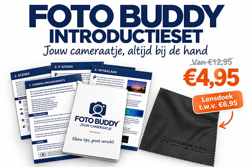Foto Buddy Introductieset met vier fotokaarten en lensdoek voor €4,95