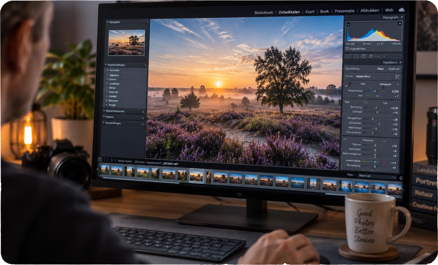Foto bewerken op de computer tijdens de online Lightroom cursus
