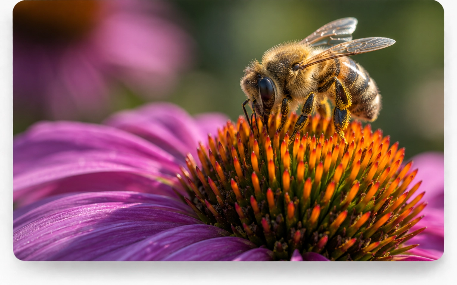 Macro-opname van een bij op een bloem voor de cursus macrofotografie