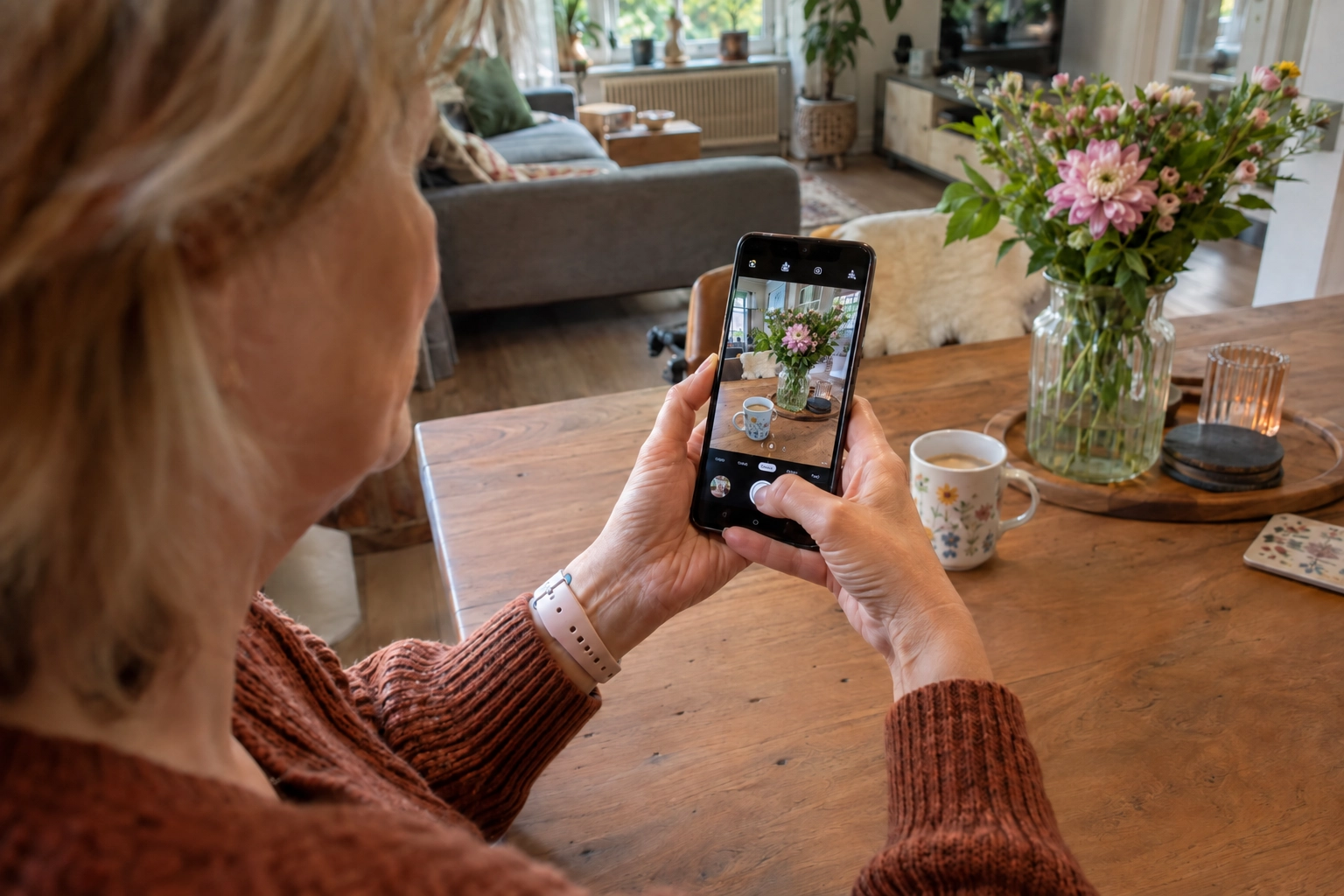 Samsung smartphone gebruiken om bloemen te fotograferen