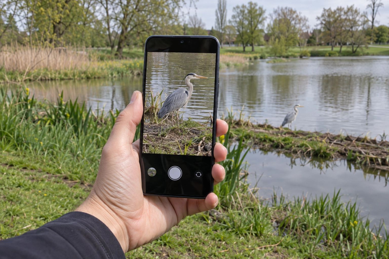Inzoomen op een reiger met Samsung smartphone