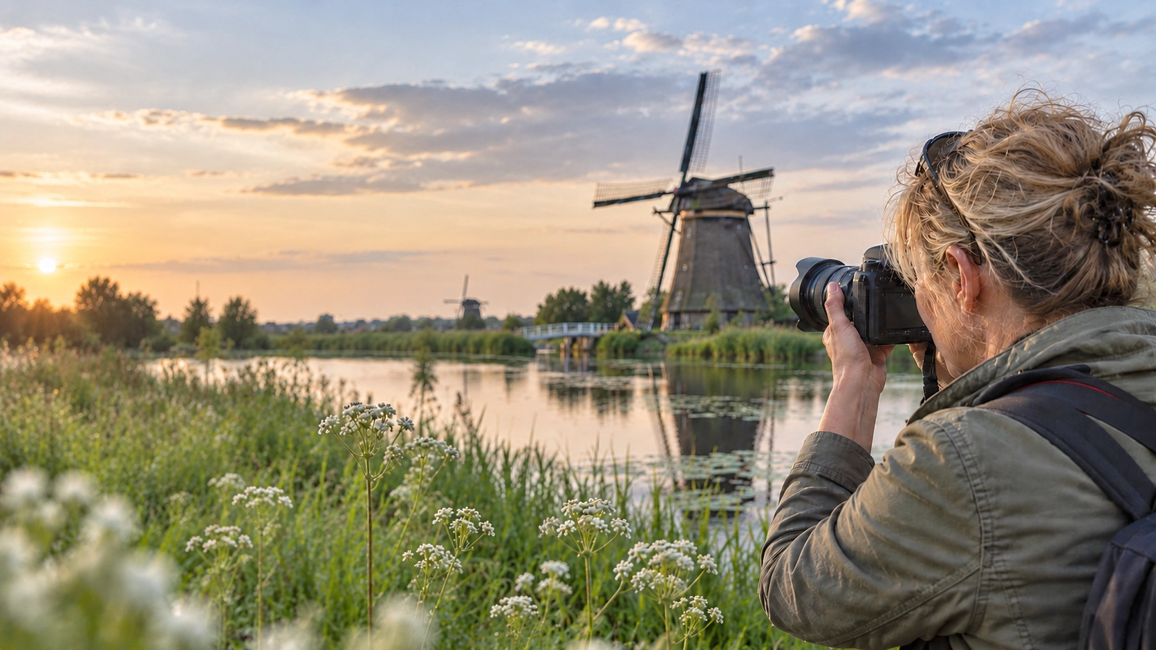 Fotograaf maakt een foto van een Hollandse molen