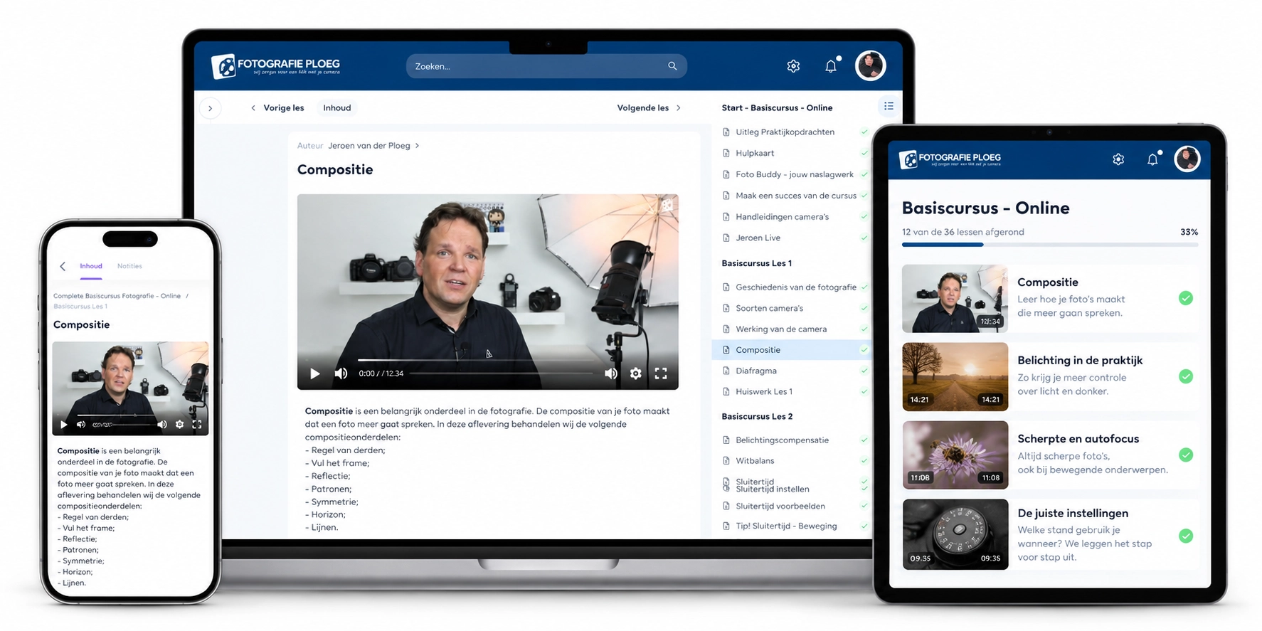Online fotografiecursus op laptop, tablet en mobiel